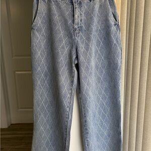 Avec Les Filles Light Blue Relaxed Diamond-Stitch Jeans